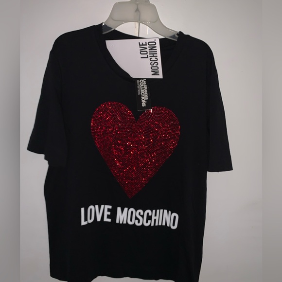 Love MOSCHINO black and red heart NWT size 44 - Picture 1 of 11
